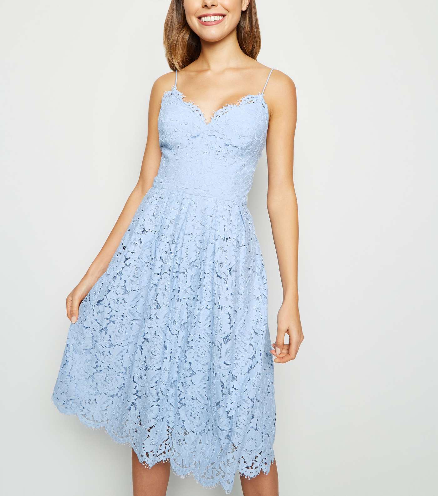 Pale Blue Pleated Lace Midi Dress