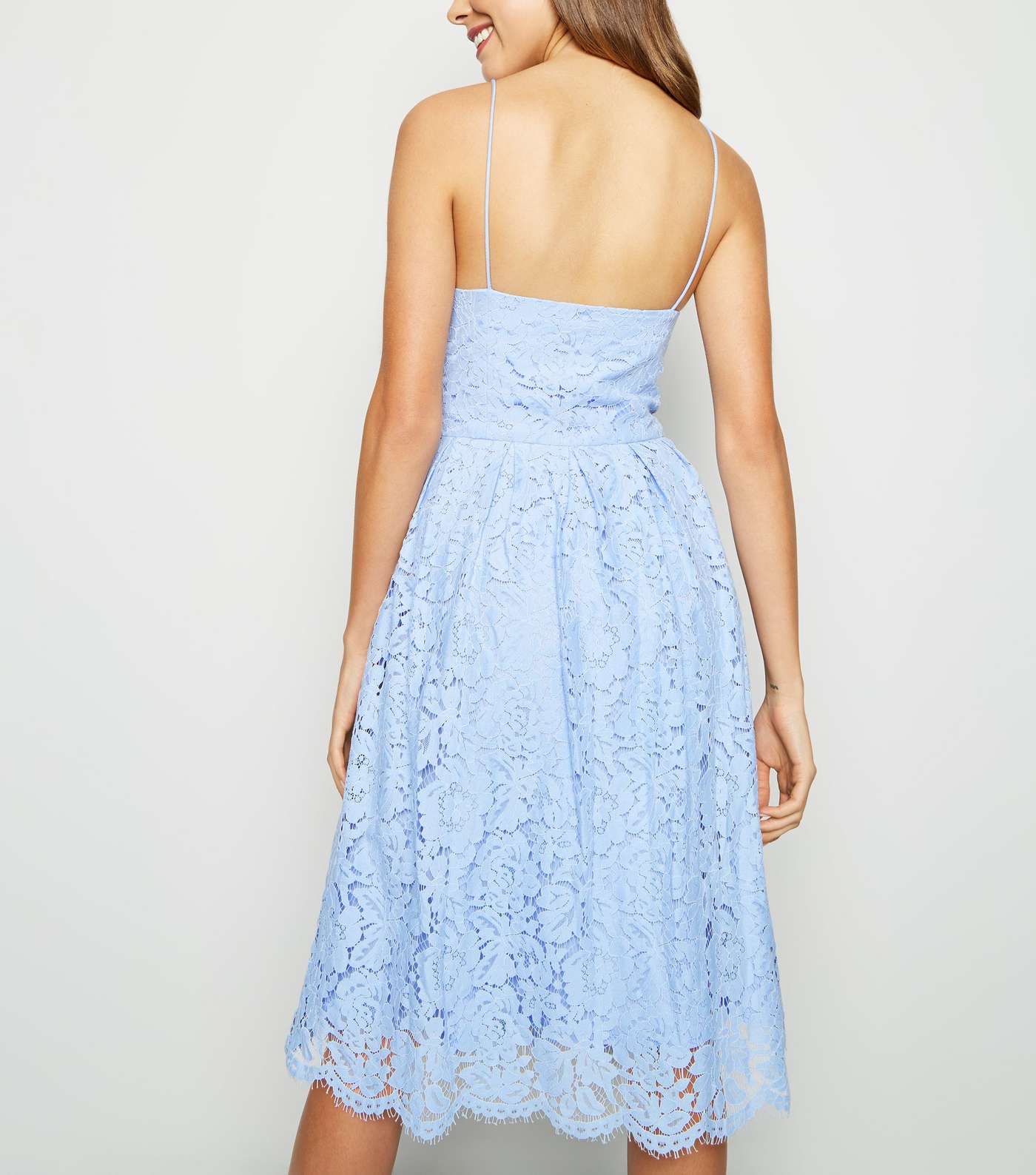 Pale Blue Pleated Lace Midi Dress Image 3