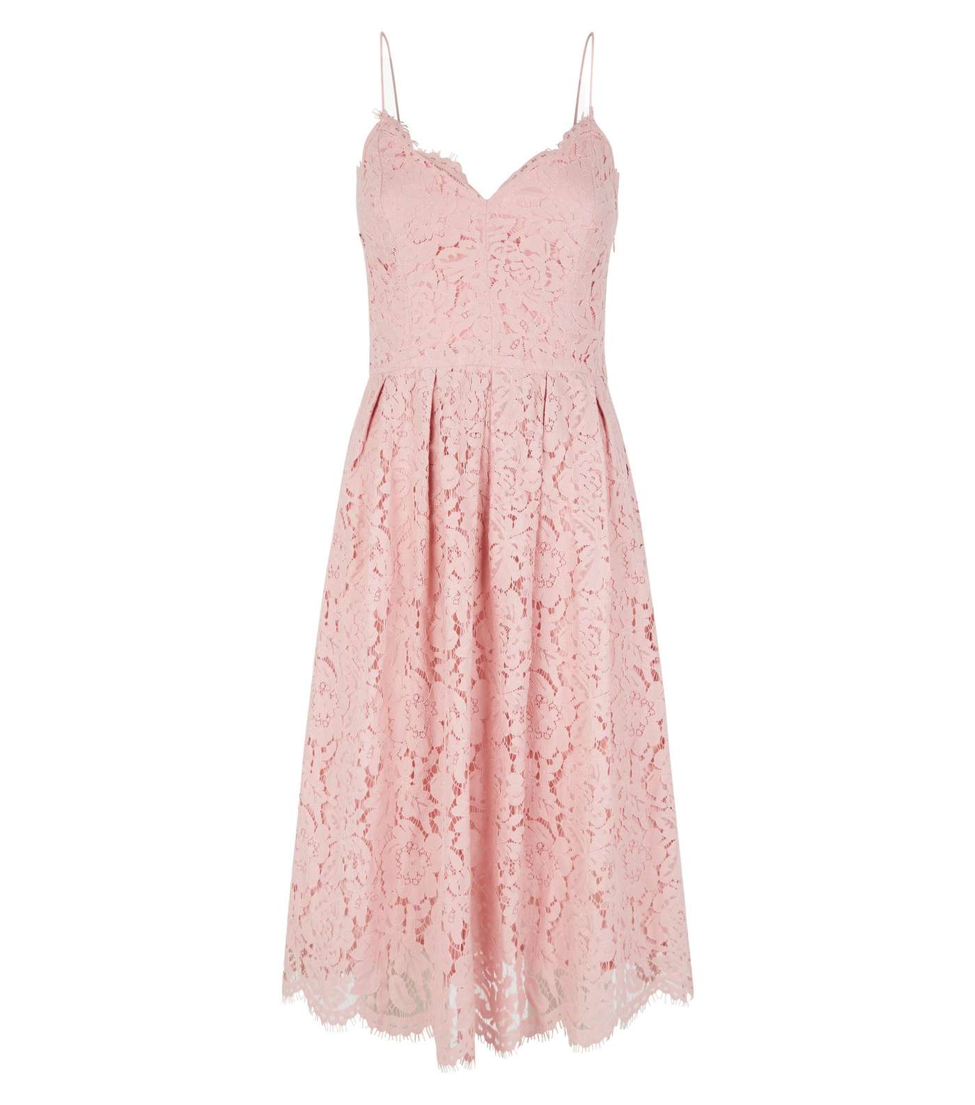 Pale Pink Pleated Lace Midi Dress Image 4
