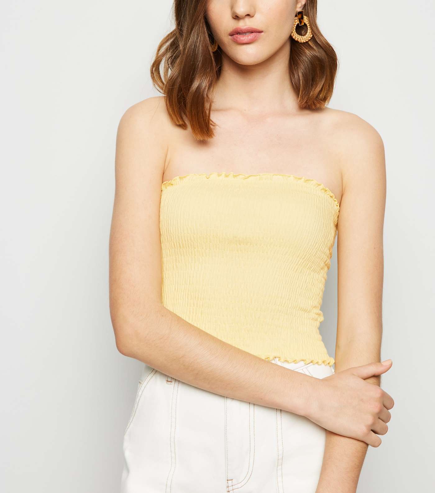Pale Yellow Shirred Bandeau Top