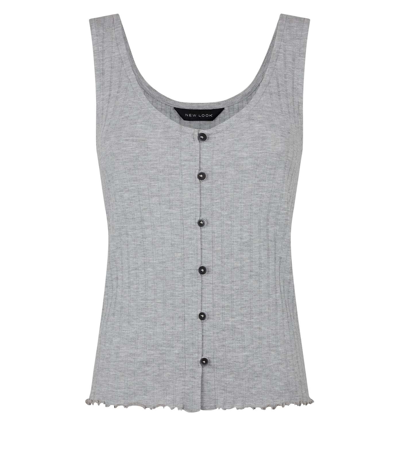 Grey Marl Ribbed Button Front Vest Image 4