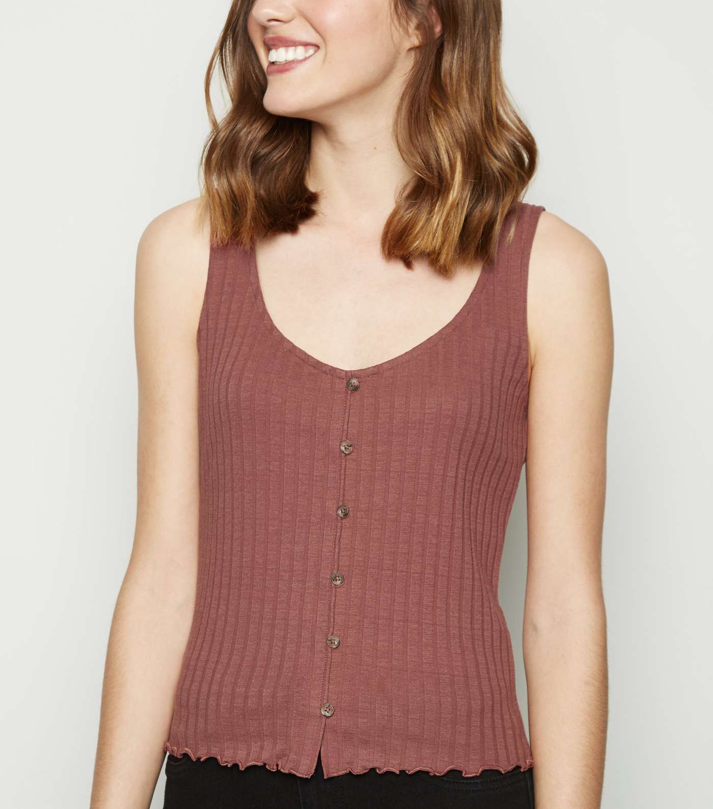 Rust Ribbed Button Front Vest