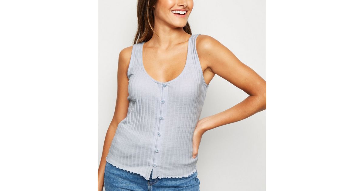 Pale Blue Ribbed Button Front Vest New Look