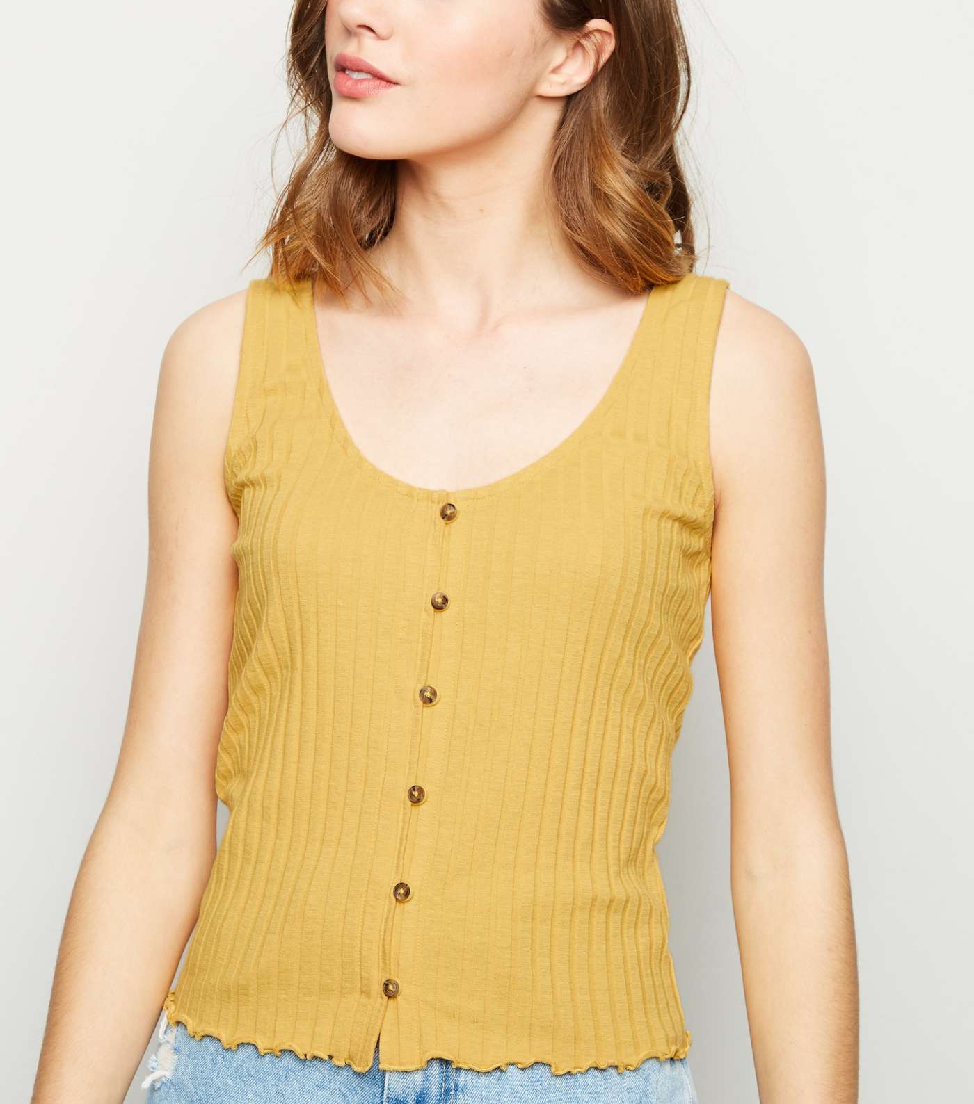 Pale Yellow Ribbed Button Front Vest