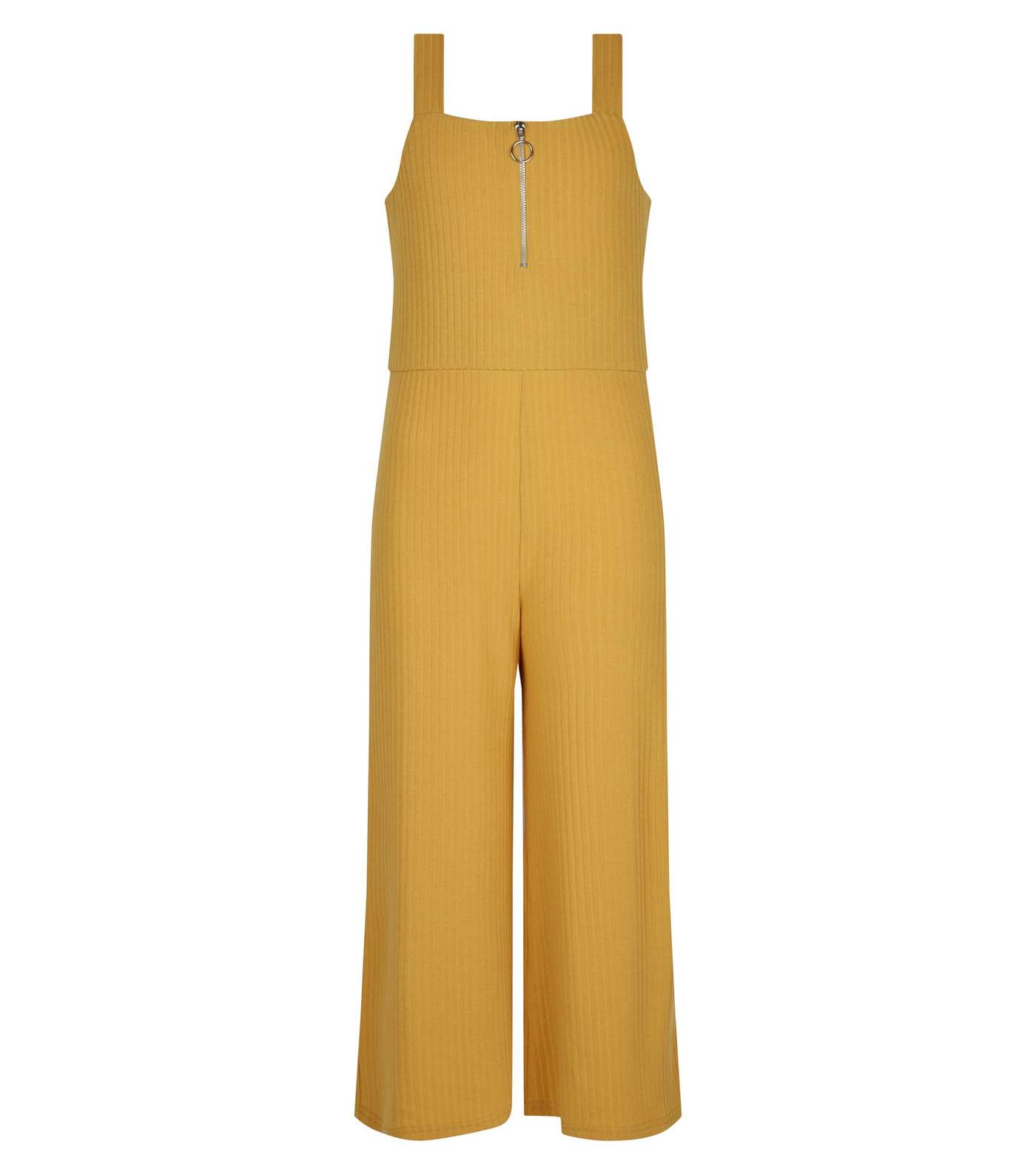 Girls Mustard Ribbed Zip Front Jumpsuit Image 4