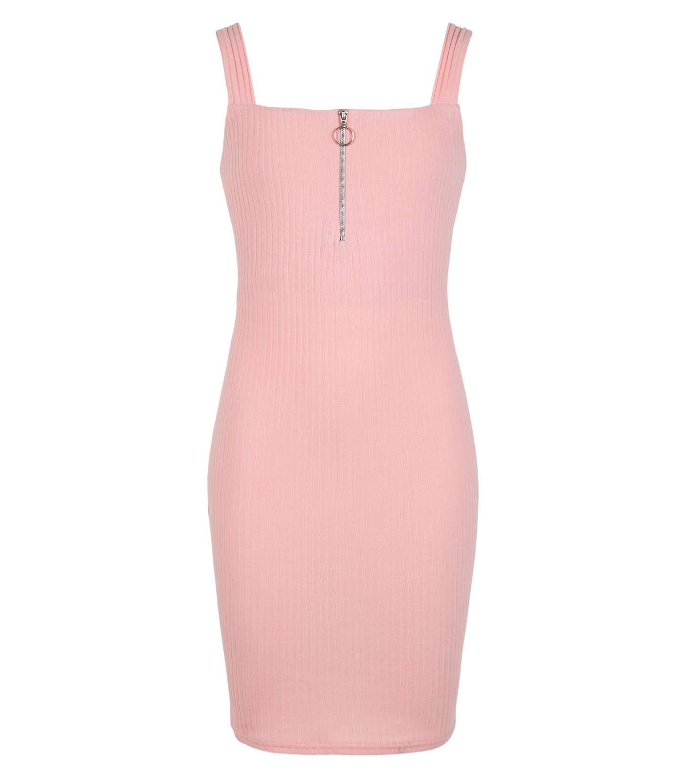Girls Pale Pink Zip Front Bodycon Dress  Image 4