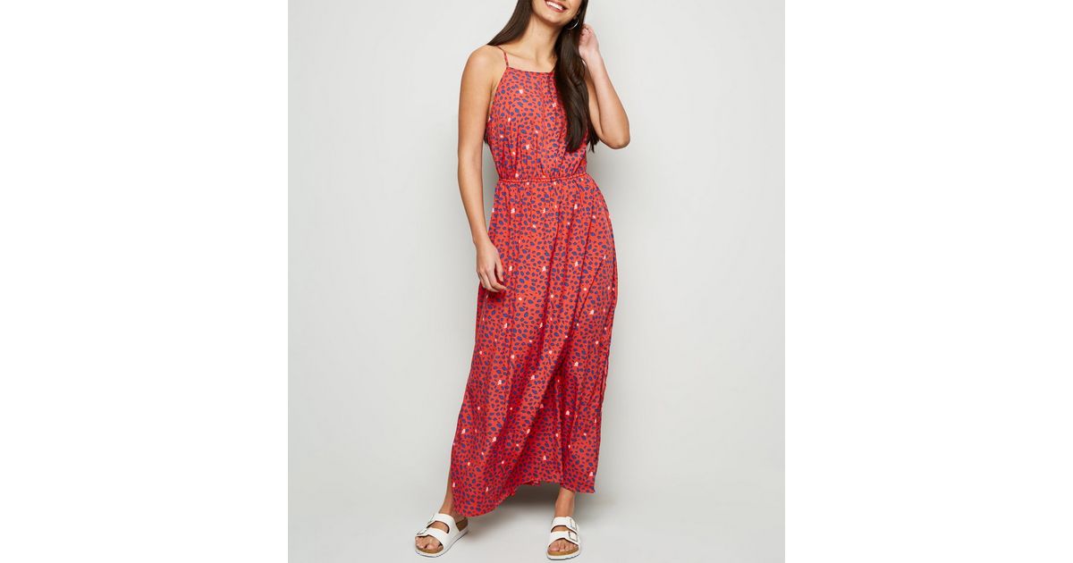 Red Leopard Print Crochet Front Maxi Dress | New Look