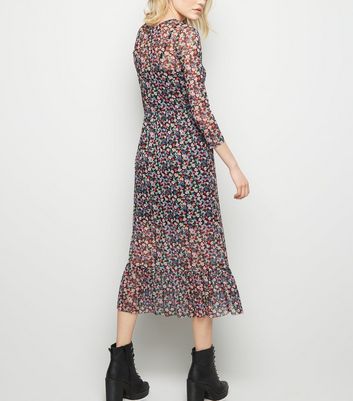 new look mesh midi dress in ditsy floral print