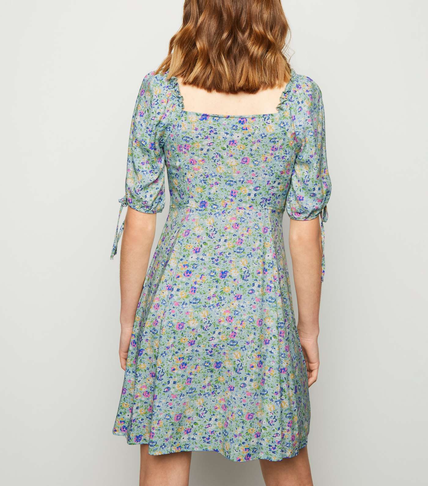 Green Ditsy Floral Lace Up Milkmaid Dress Image 3