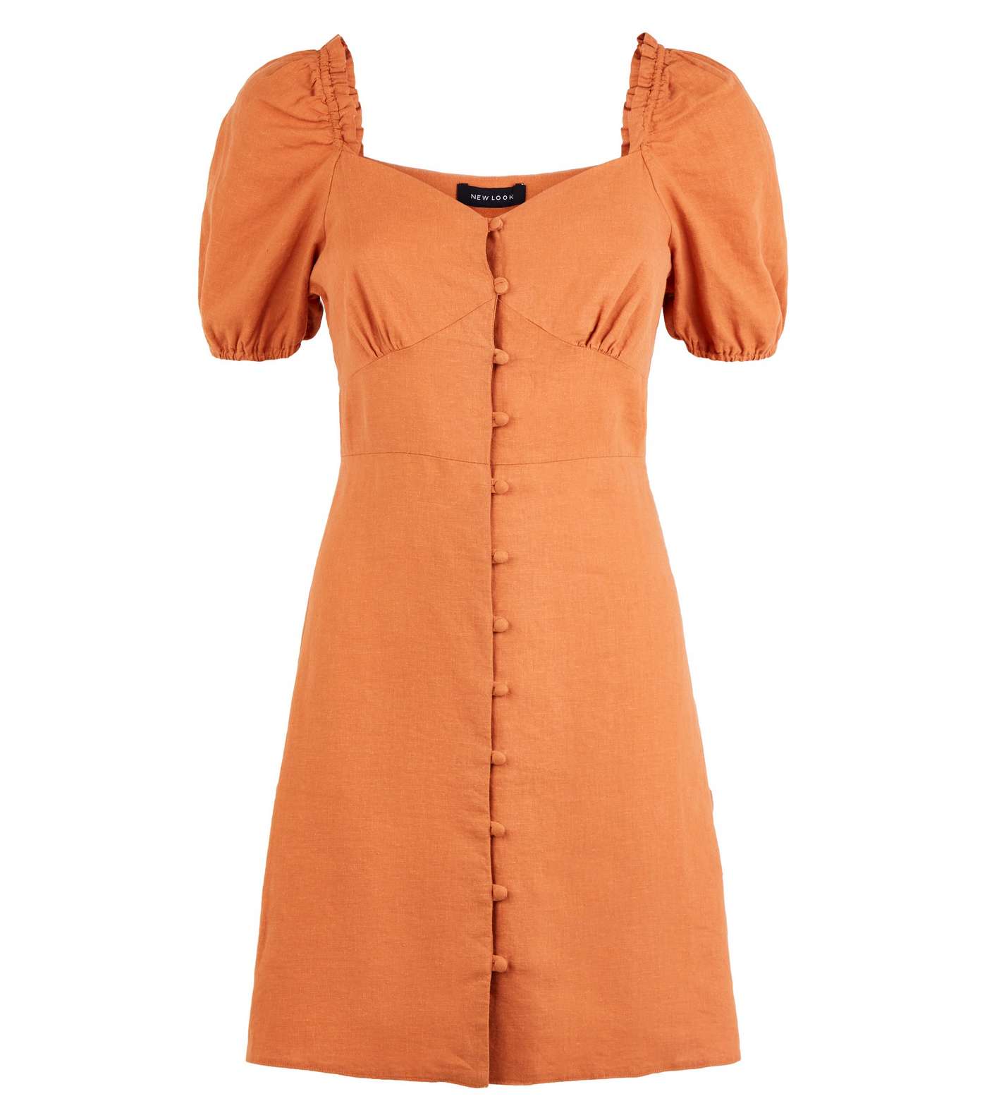 Rust Linen Blend Button Up Milkmaid Dress Image 4