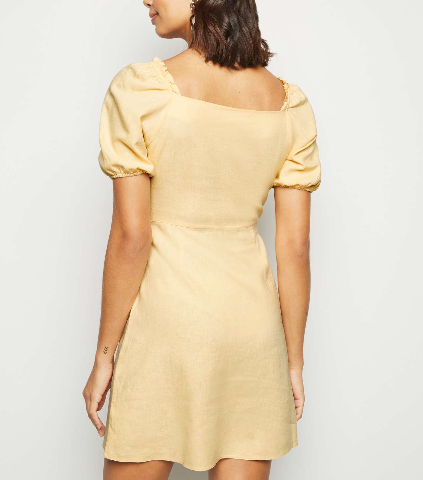 Pale Yellow Linen Blend Milkmaid Dress Image 3