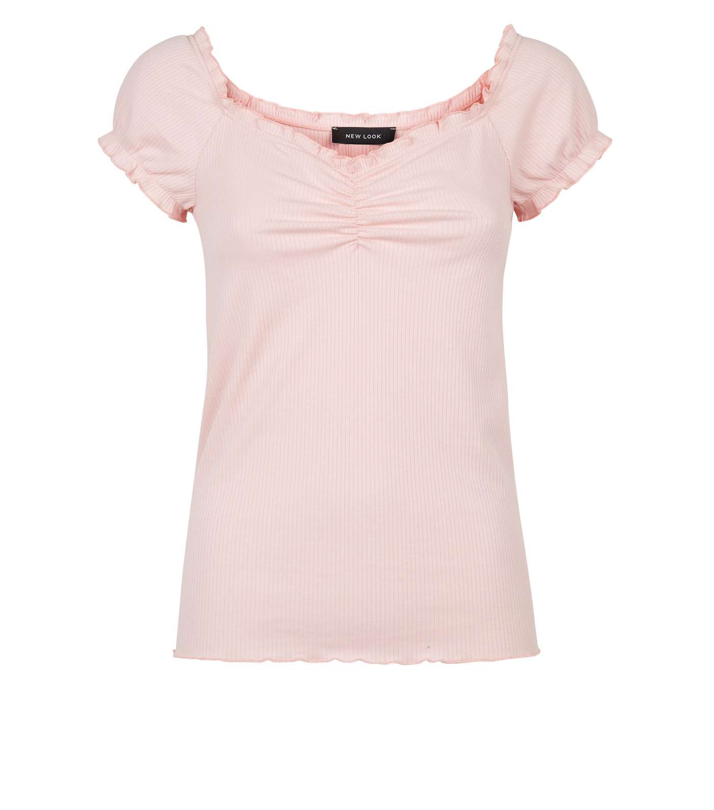 Pale Pink Frill Edge Ribbed T-Shirt Image 4