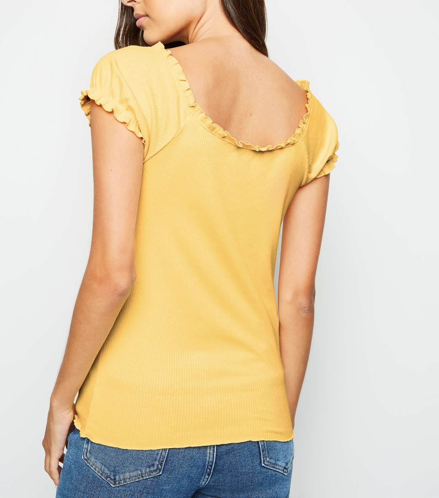 Pale Yellow Frill Edge Ribbed T-Shirt Image 3