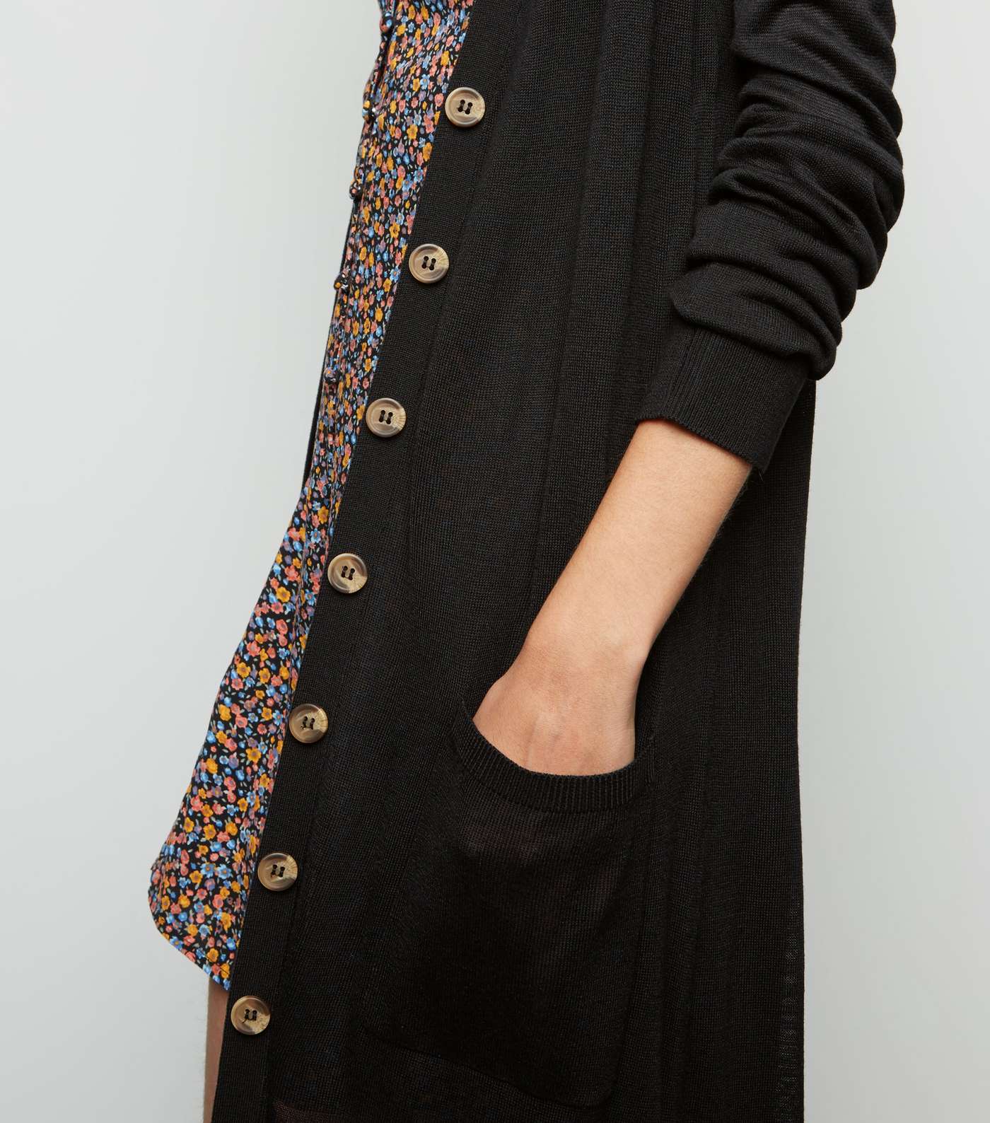 Black Fine Knit Button Up Longline Cardigan  Image 5