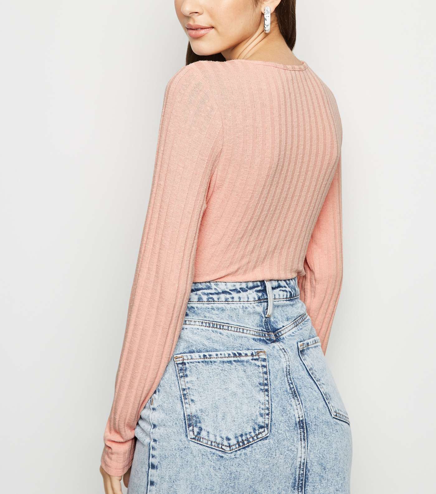 Pale Pink Ribbed Lace Up Top Image 3