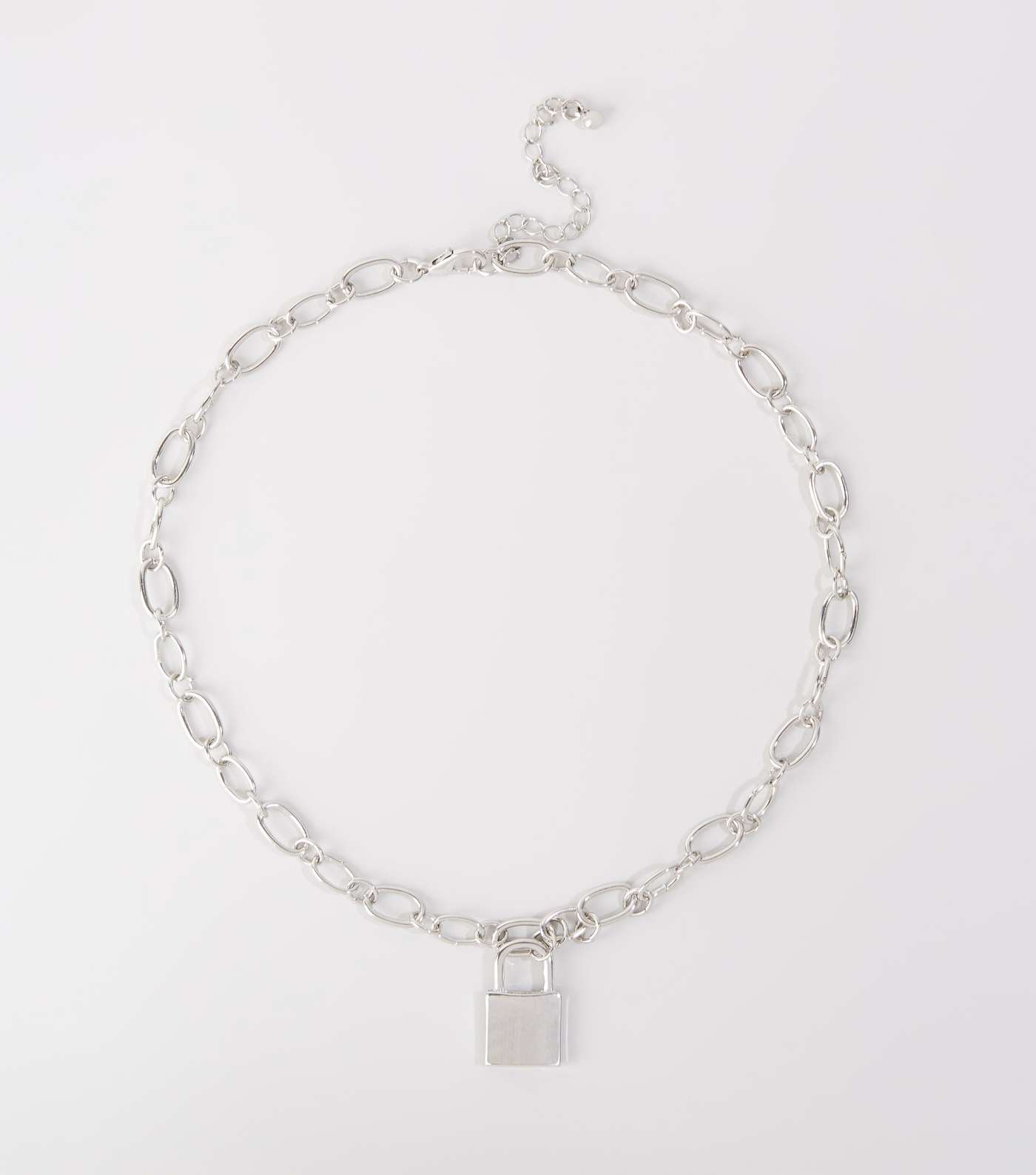 Silver Padlock Pendant Chunky Chain Necklace 