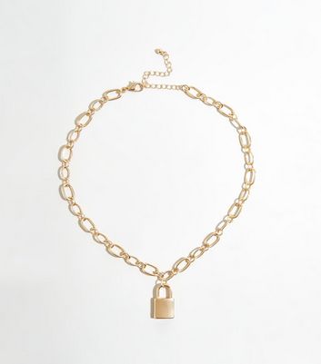 Gold chunky sale padlock necklace