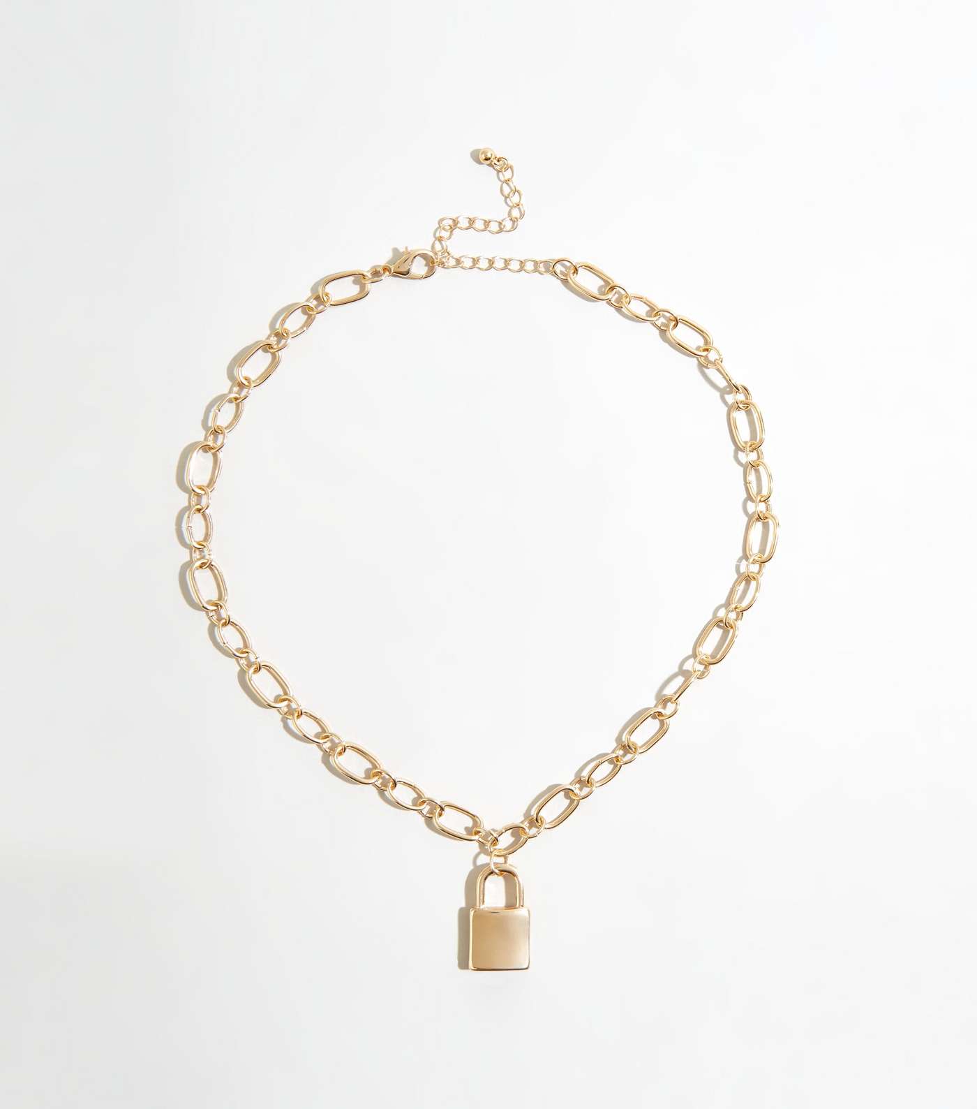 Gold Padlock Pendant Chunky Chain Necklace 