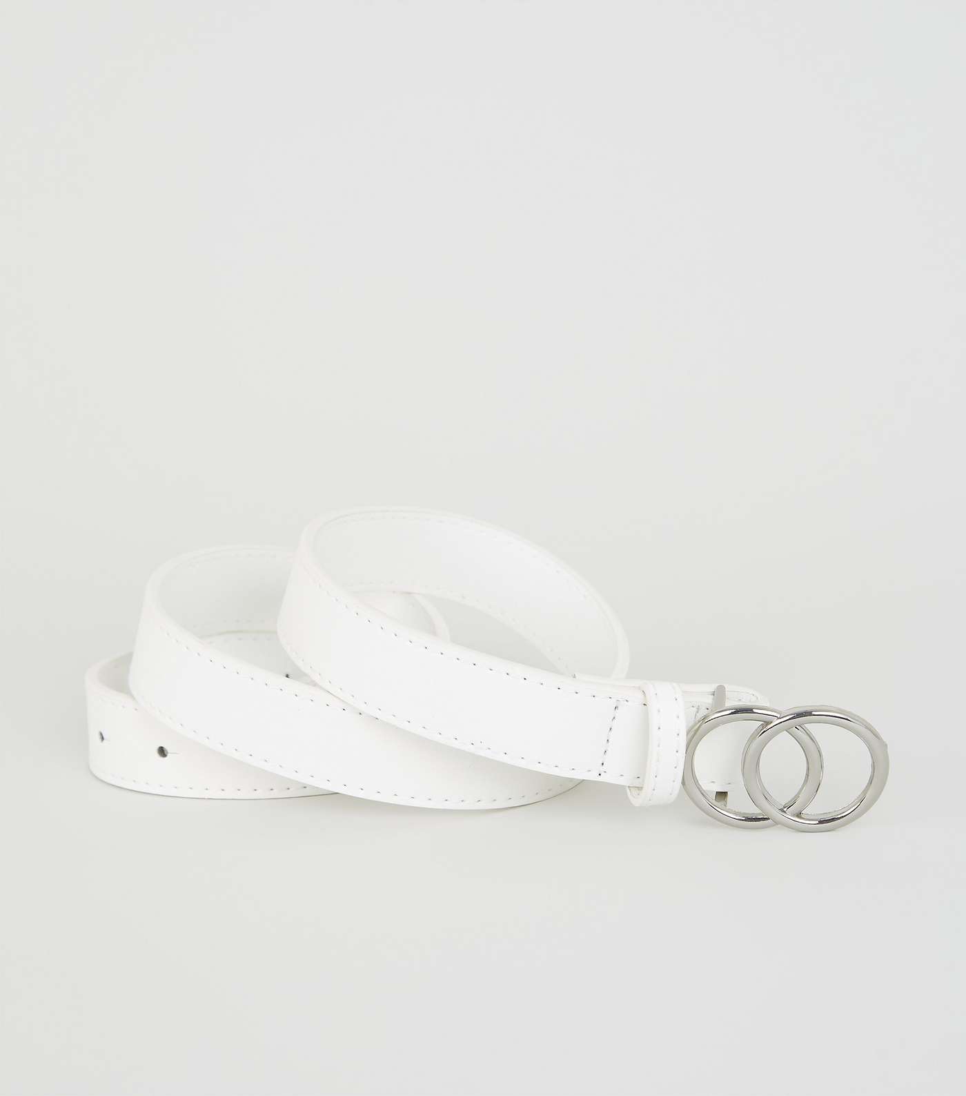 White Leather-Look Circle Buckle Belt  Image 2