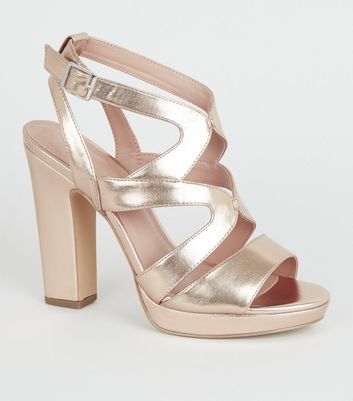 gold block heels new look