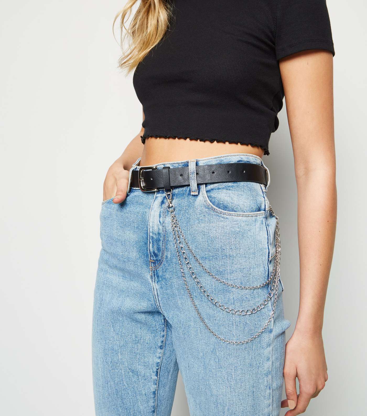 Black Leather-Look Chain Jeans Belt