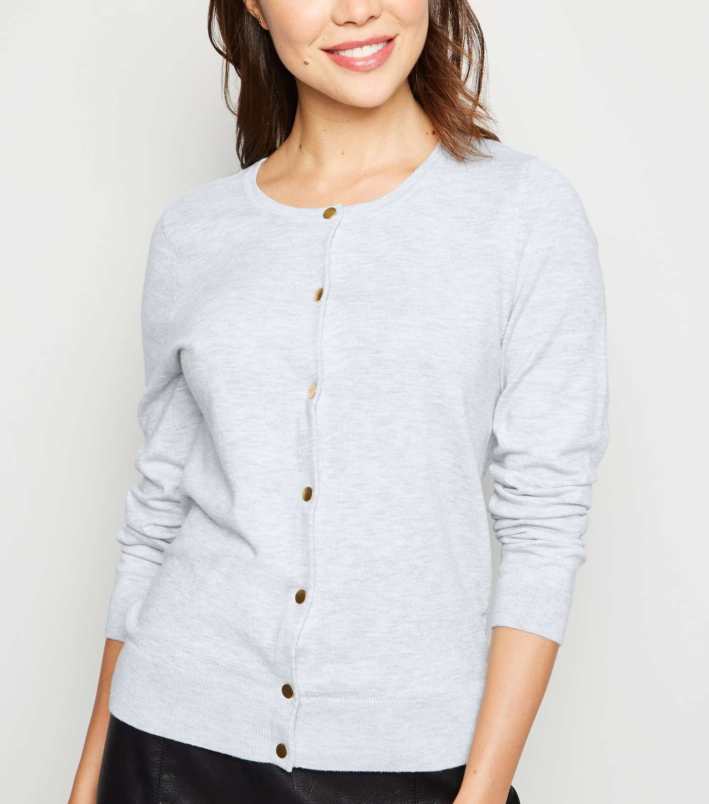 Pale Grey Popper Front Cardigan