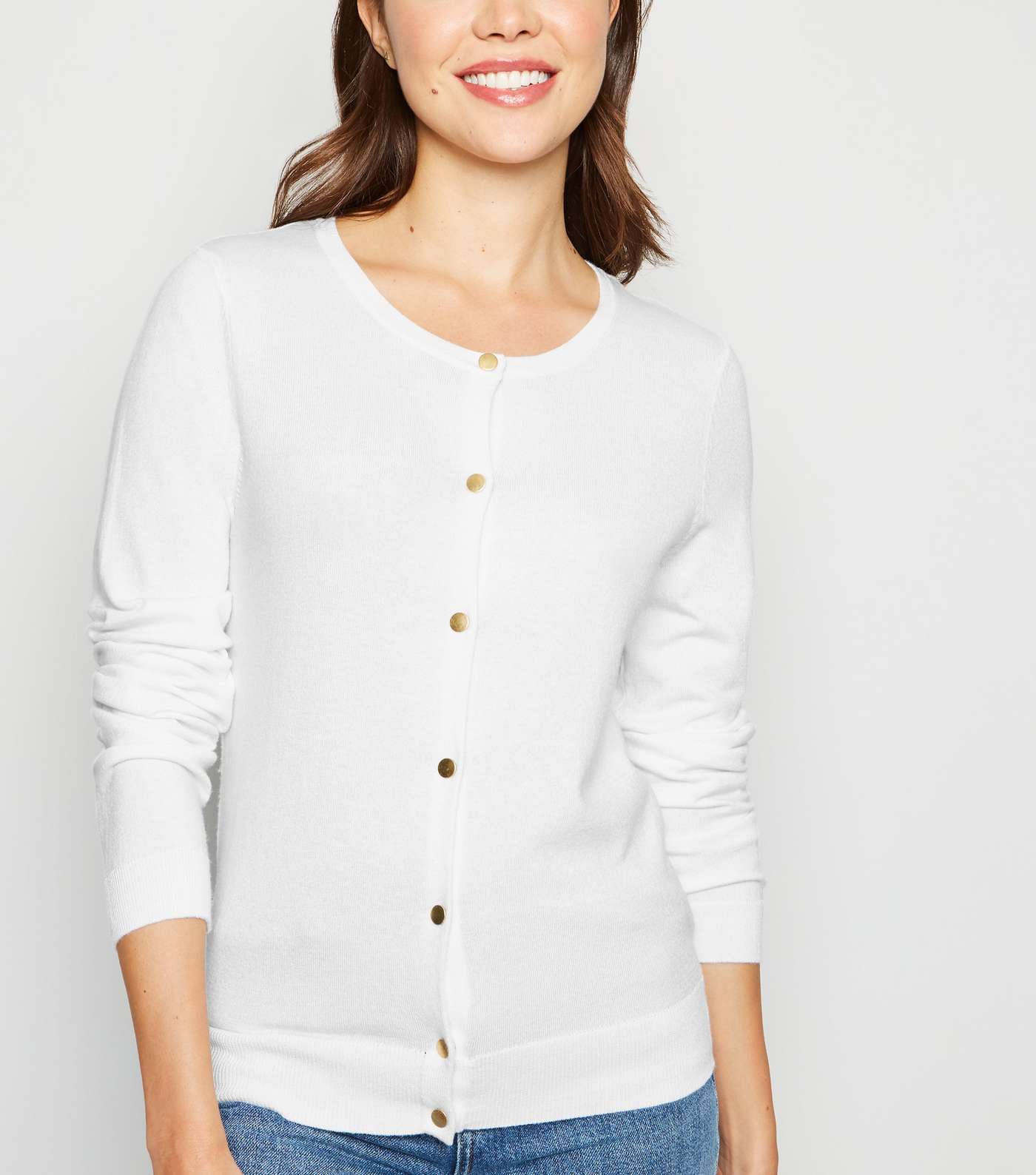 White Popper Front Cardigan