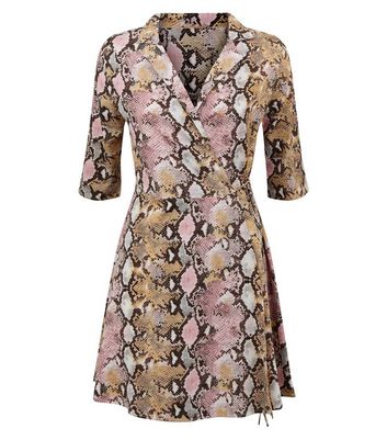 Blue Vanilla Pink Snake Print Wrap Dress New Look shop for Blue Vanilla Pink Snake Print Wrap Dress New Look at Shopo
