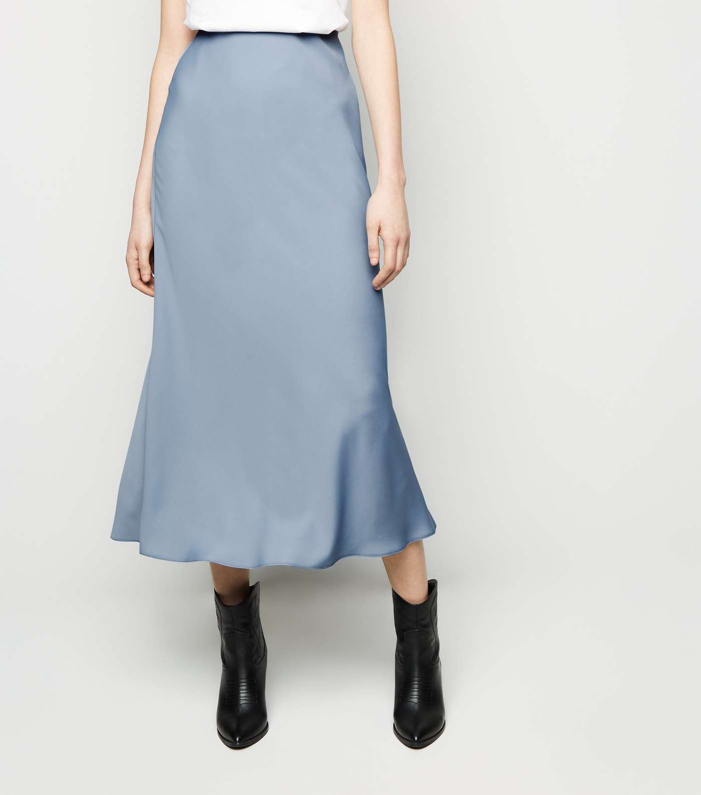 Grey Satin Bias Cut Midi Skirt Image 2