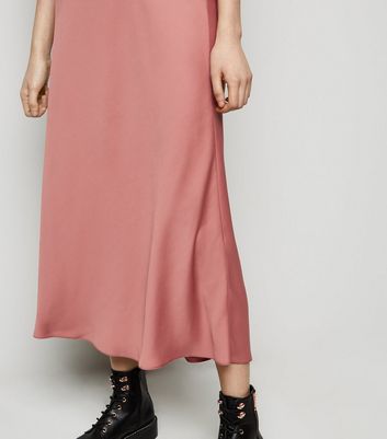 Rust Satin Bias Cut Midi Skirt New Look