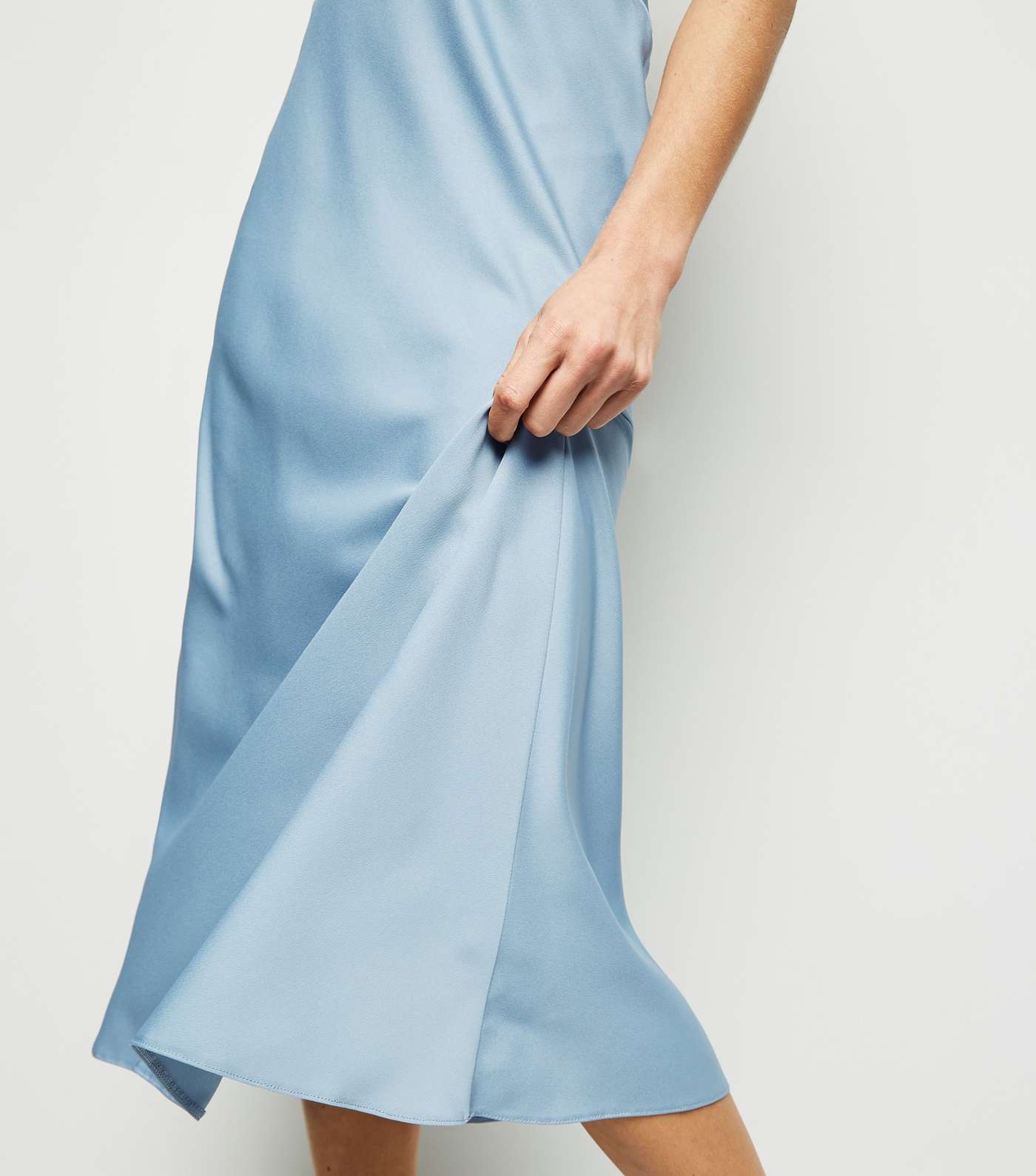 Pale Blue Bias Cut Satin Midi Skirt Image 5