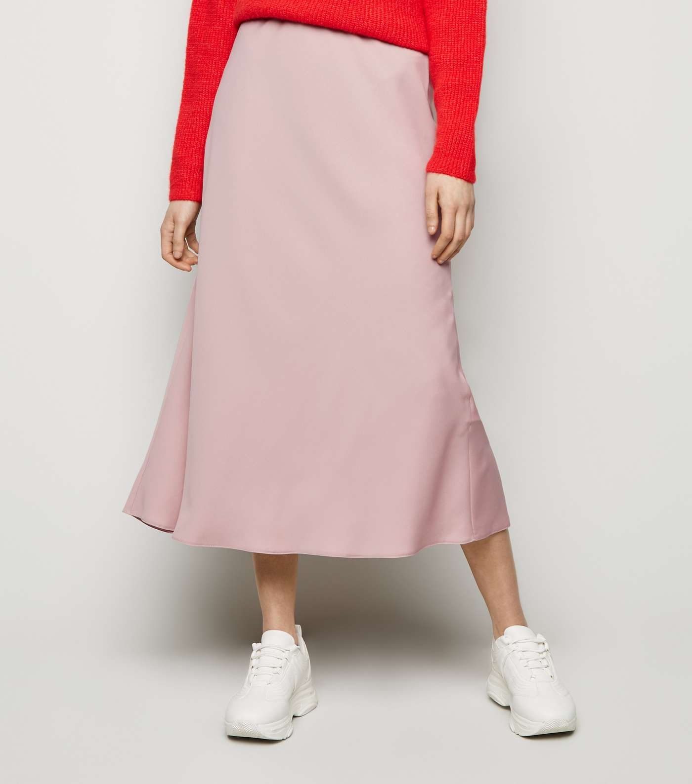 Mid Pink Satin Bias Cut Midi Skirt Image 2