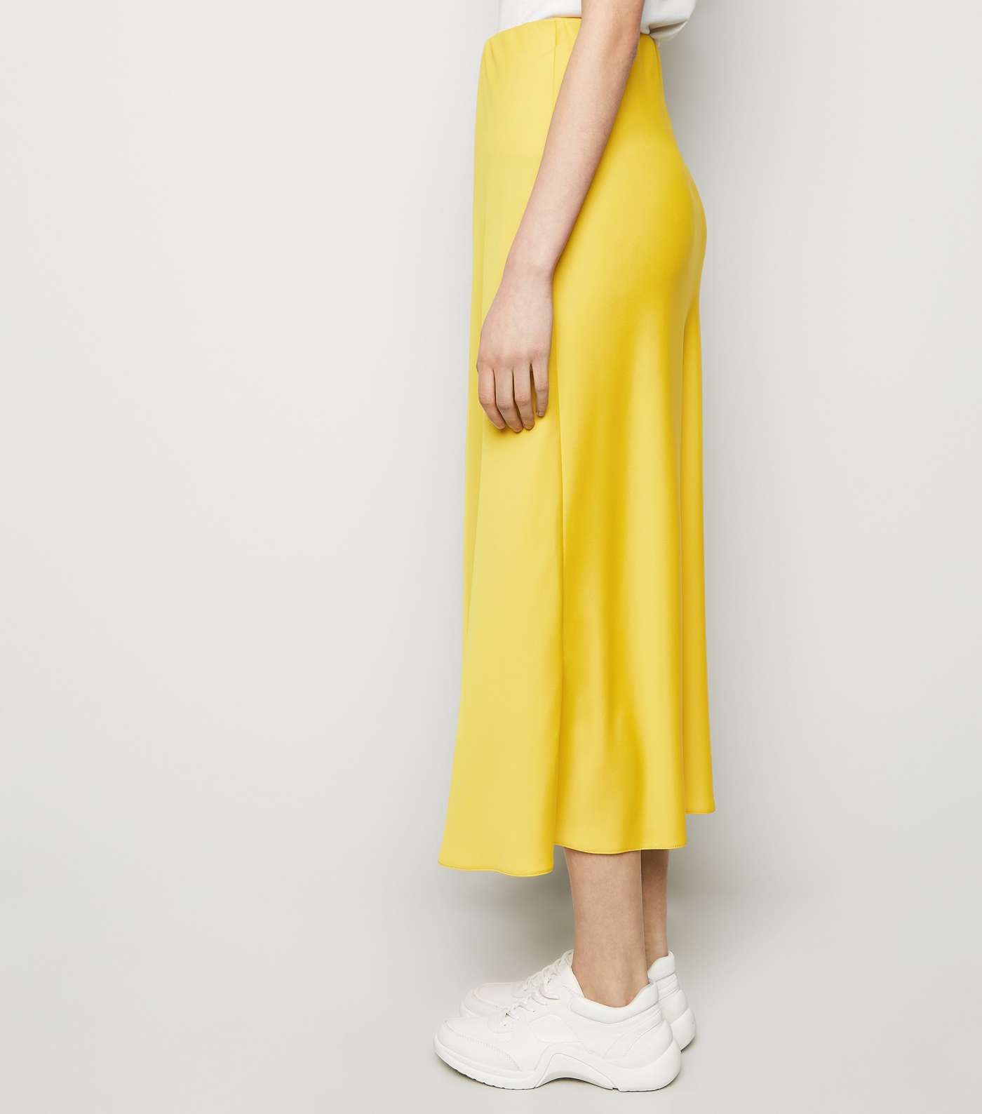 Mustard Satin Bias Cut Midi Skirt Image 5