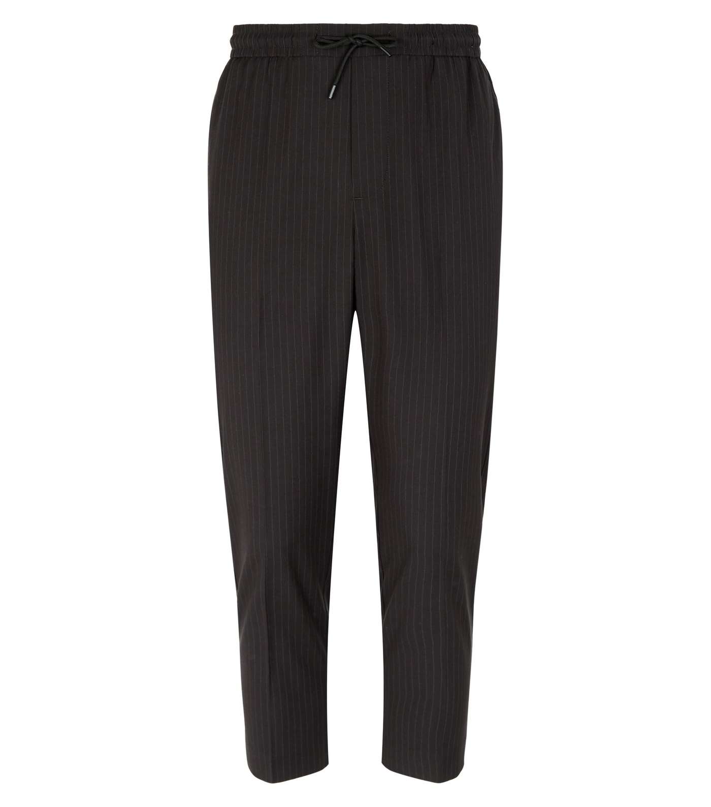 Black Pinstripe Slim Crop Trousers Image 4