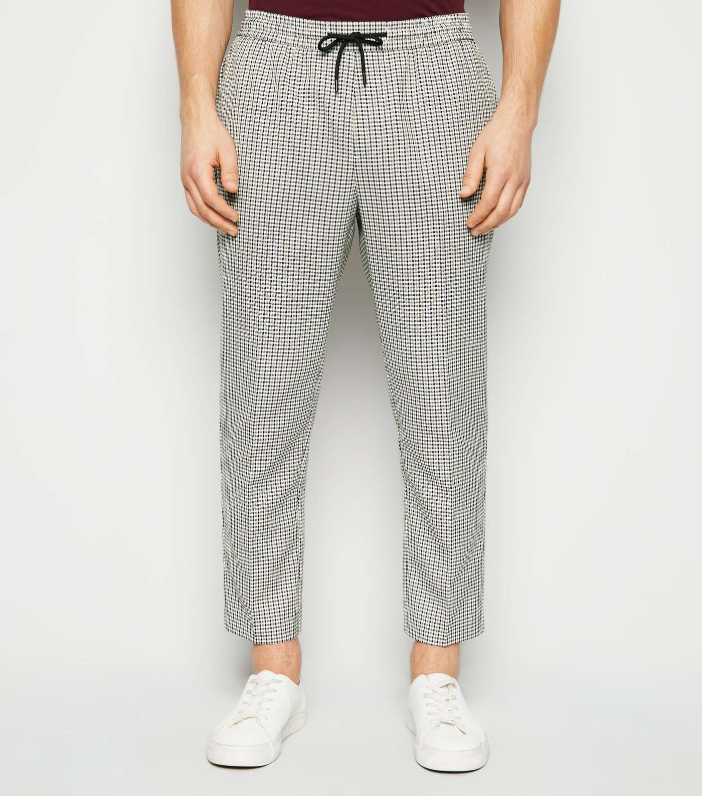 Stone Gingham Check Slim Crop Trousers