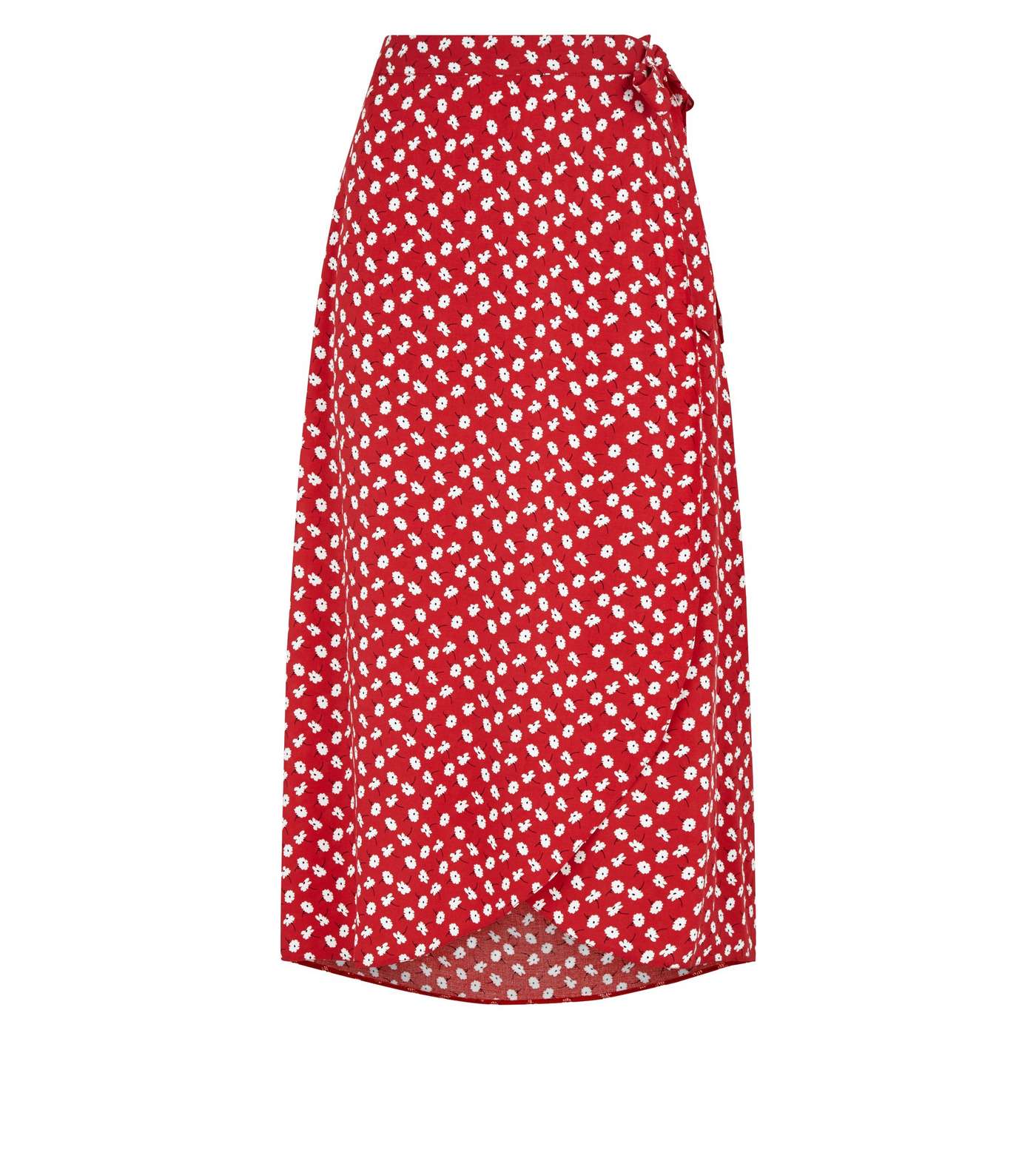 Red Ditsy Floral Wrap Midi Skirt Image 4
