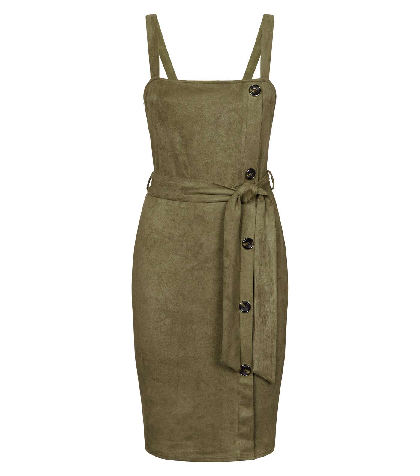 AX Paris Olive Suedette Button Side Dress  Image 3