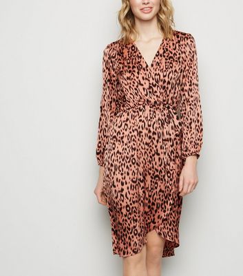 pink satin leopard print dress