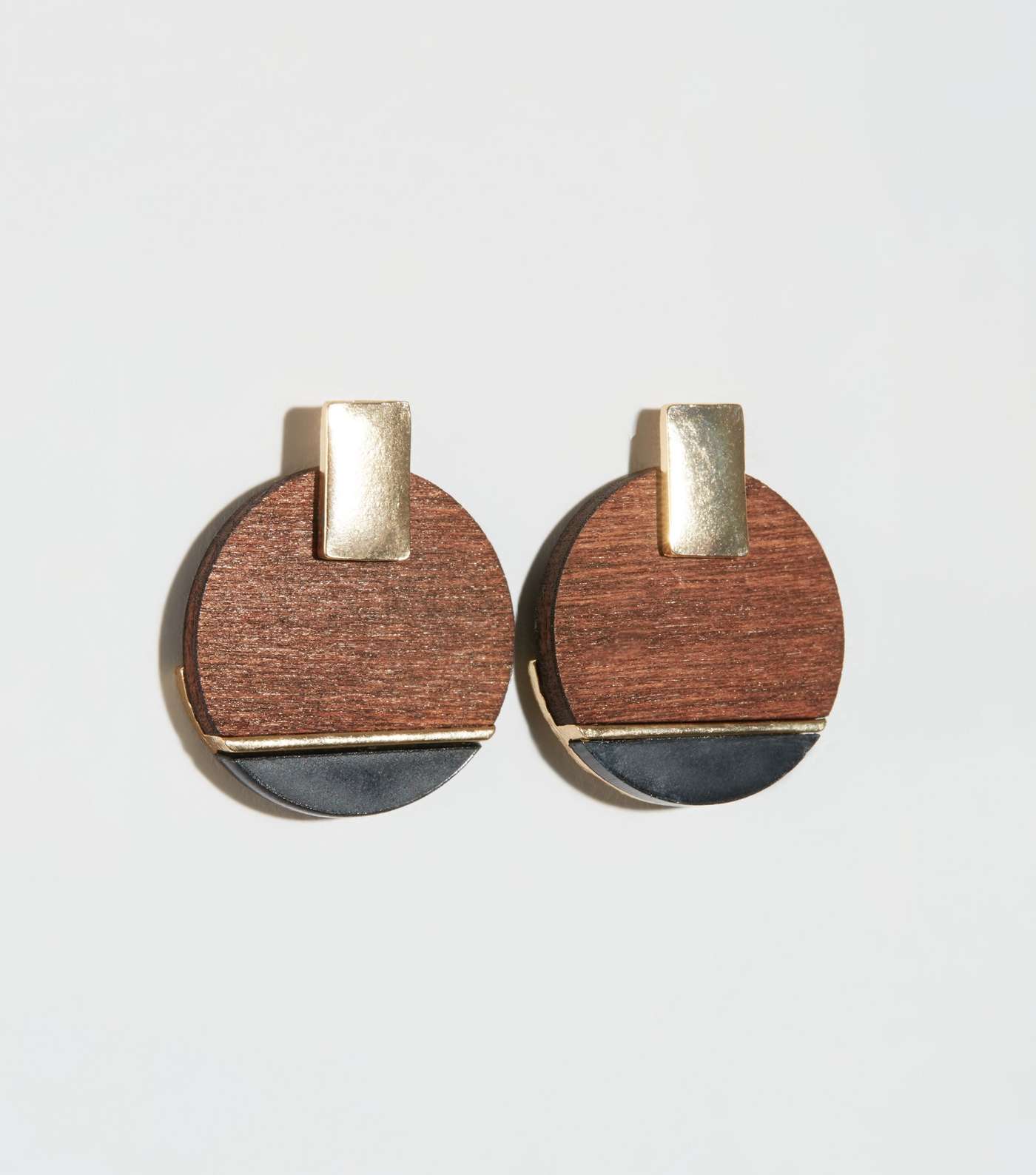 Brown Wood and Resin Studded Earrings