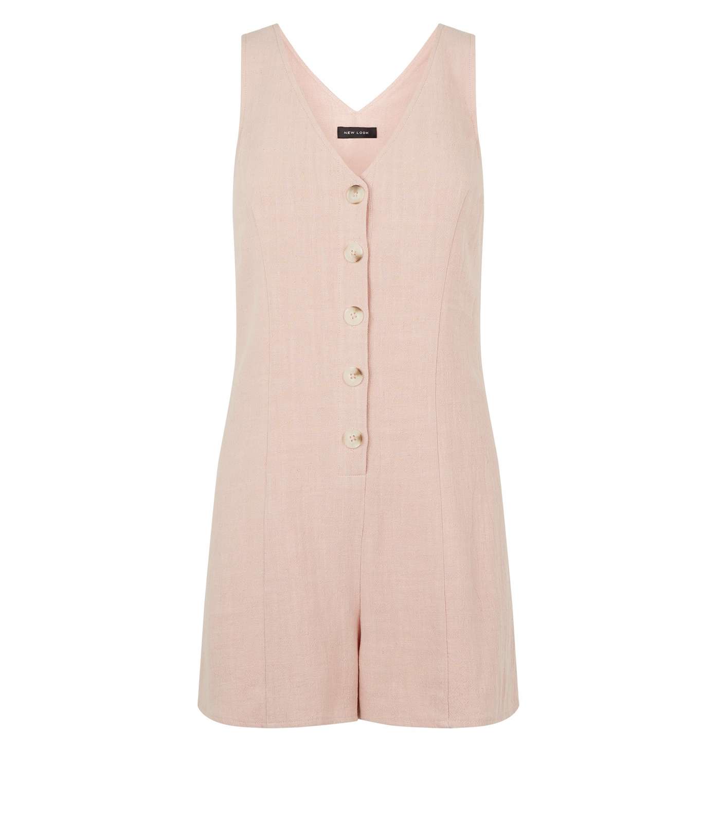 Pale Pink Linen-Look Button Front Playsuit  Image 4