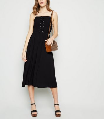 Black Strappy Lace Up Midi Dress | New Look