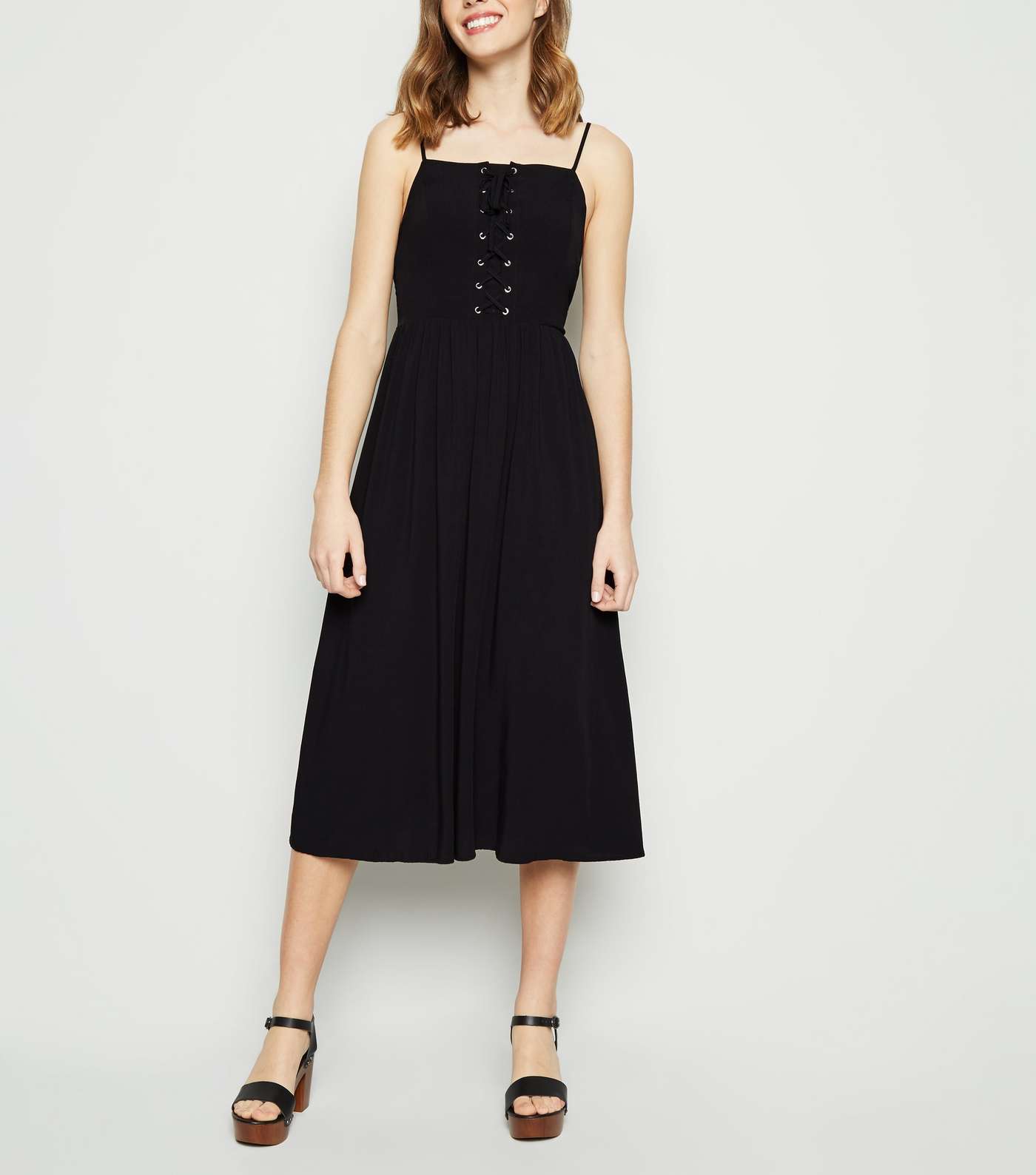 Black Strappy Lace Up Midi Dress Image 5
