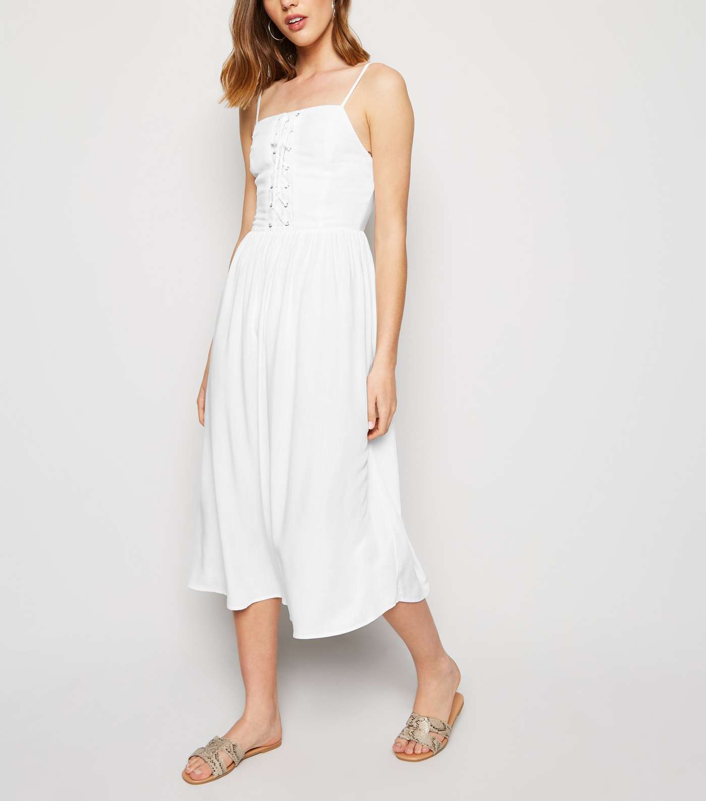 White Strappy Lace Up Midi Dress
