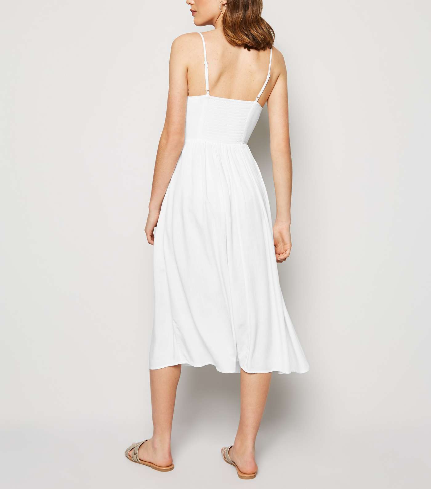 White Strappy Lace Up Midi Dress Image 3