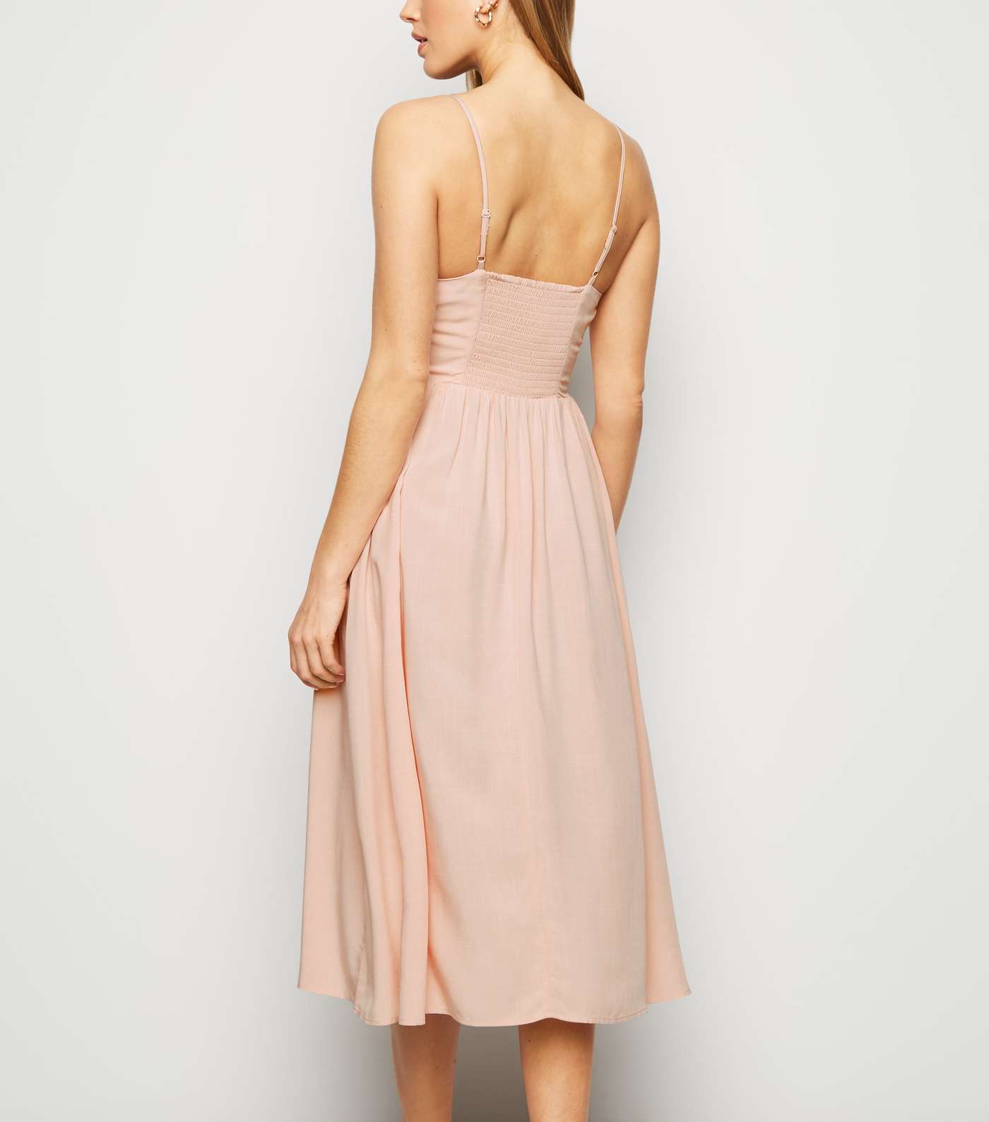 Pale Pink Strappy Lace Up Midi Dress Image 3