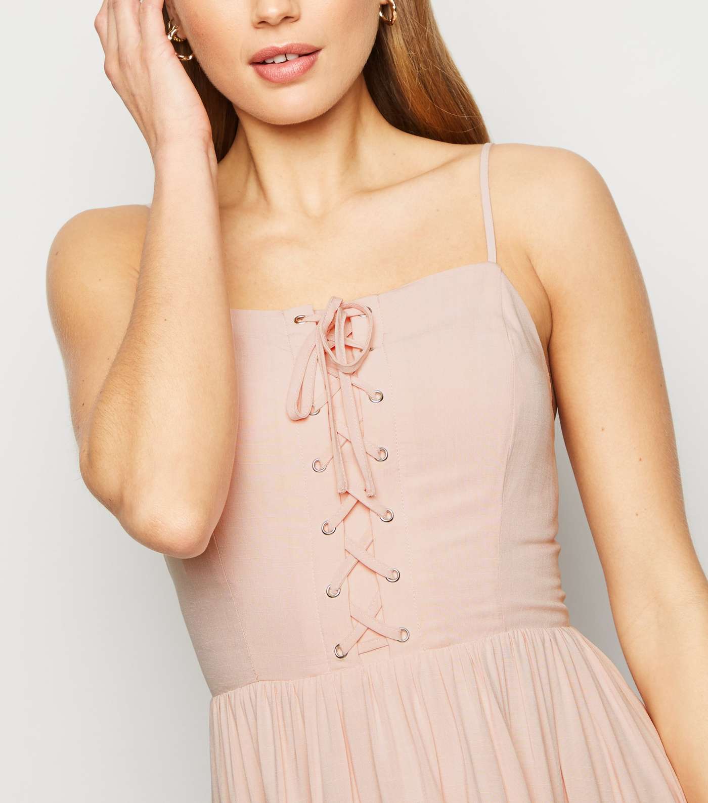 Pale Pink Strappy Lace Up Midi Dress Image 5