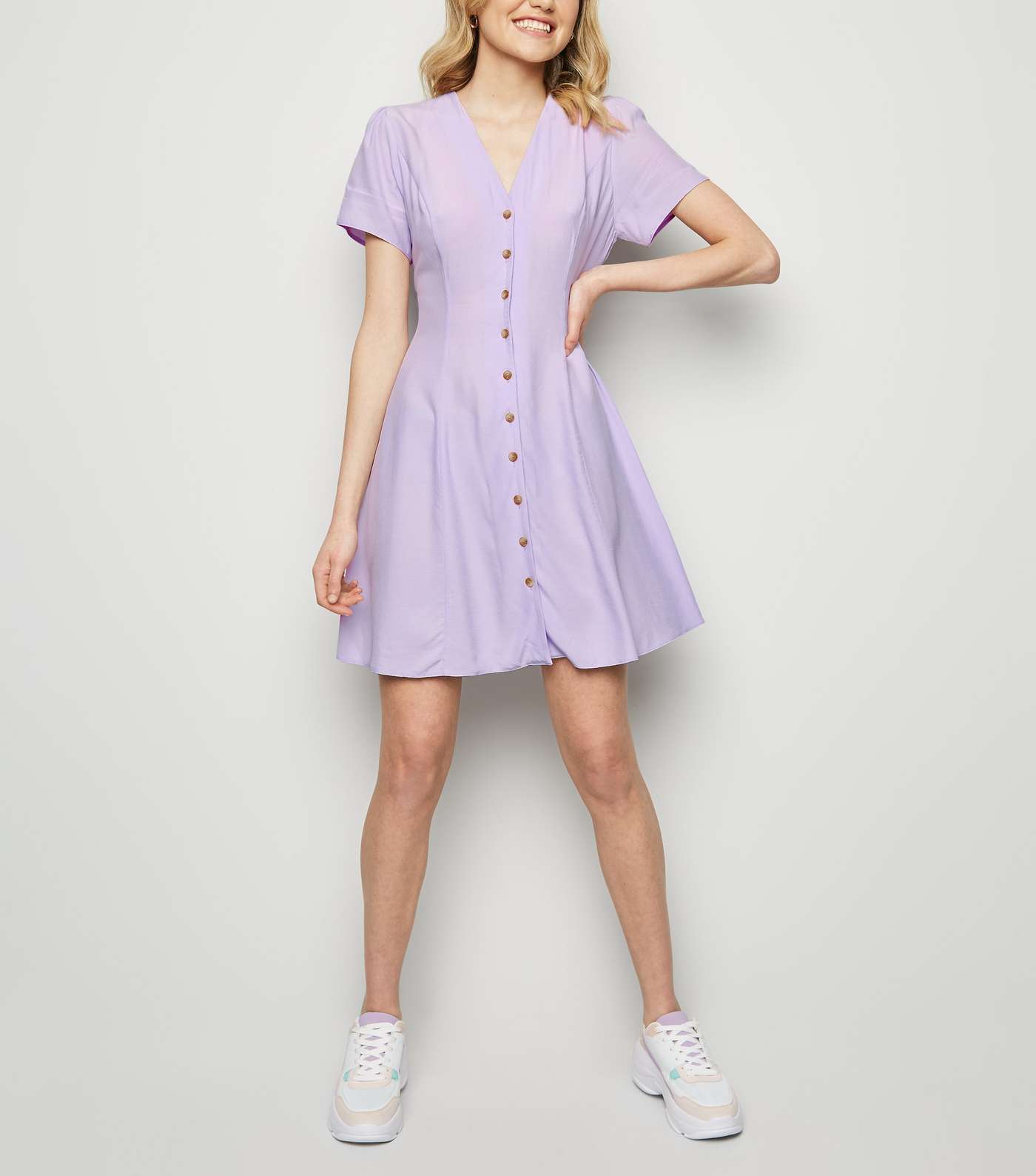 Lilac Button Up Tea Dress Image 2