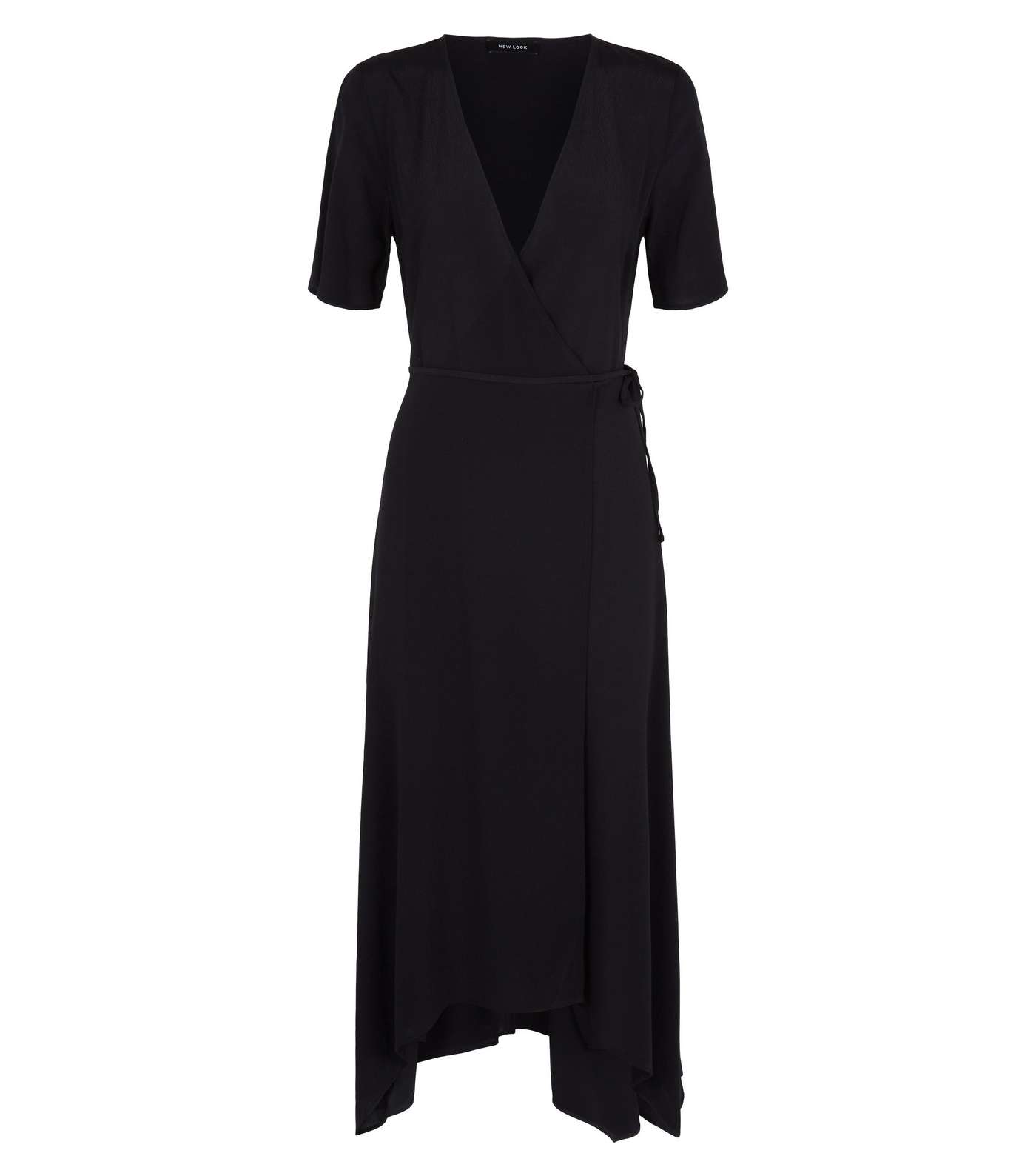 Black Hanky Hem Midi Wrap Dress Image 4