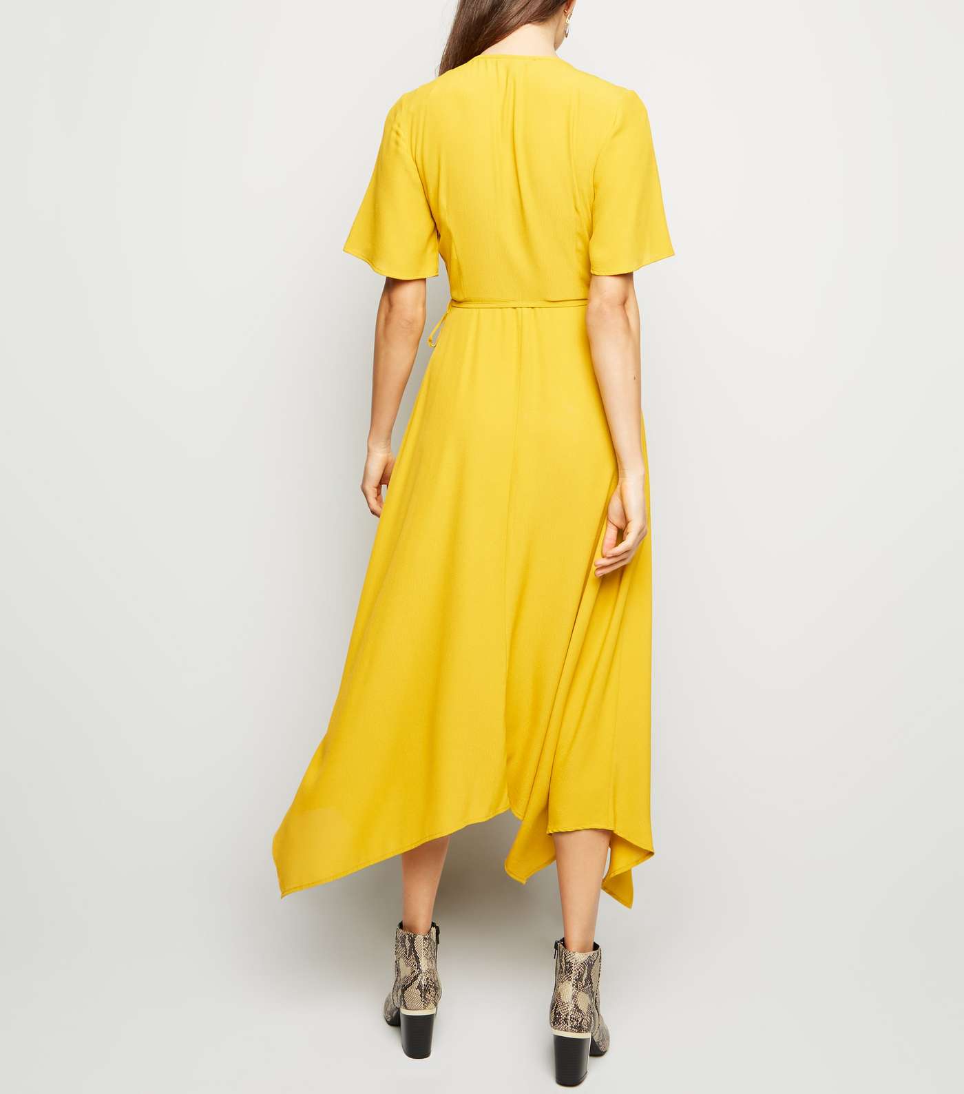 Mustard Hanky Hem Wrap Midi Dress Image 3