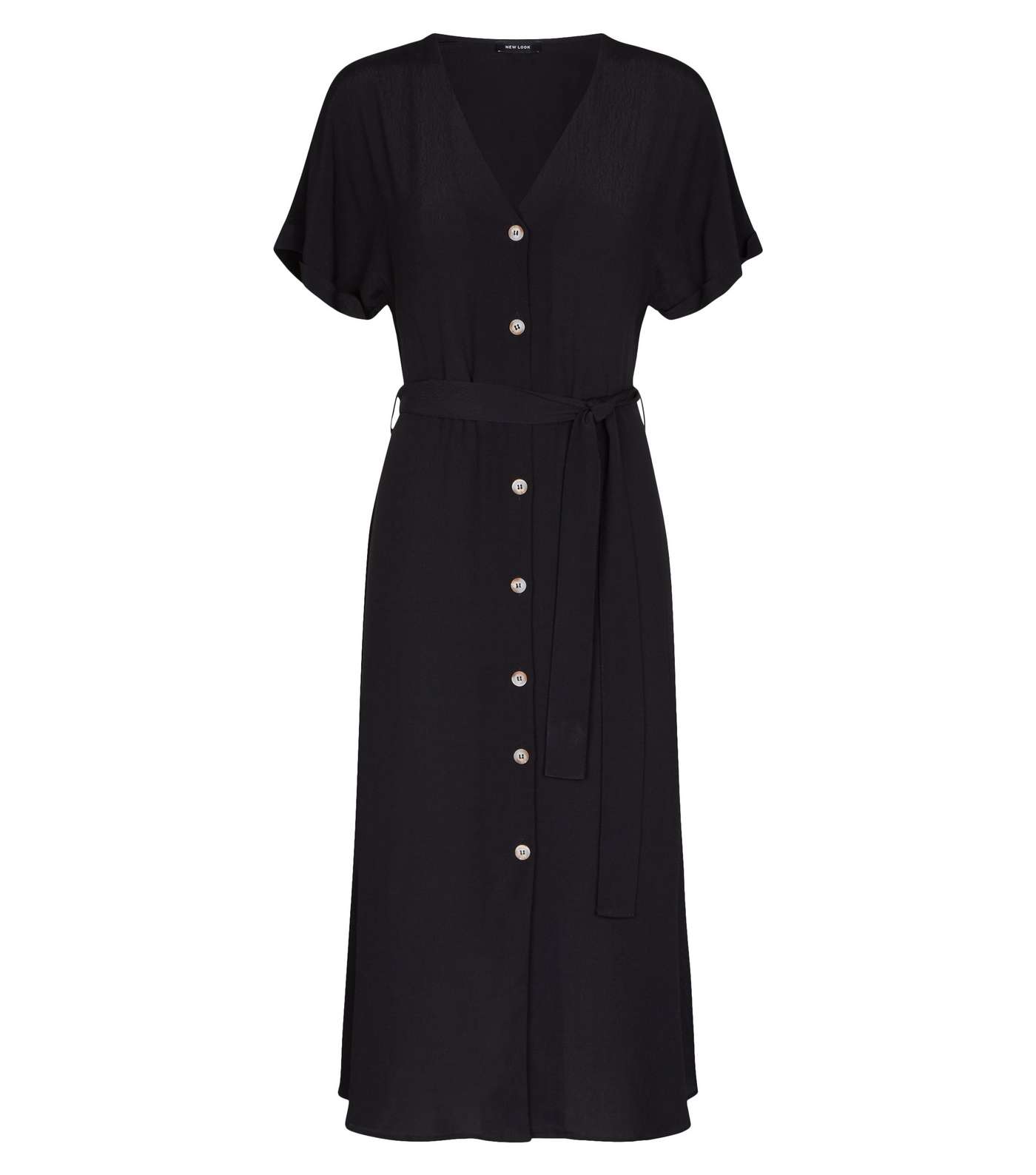 Black Button Up Tie Waist Midi Dress Image 4